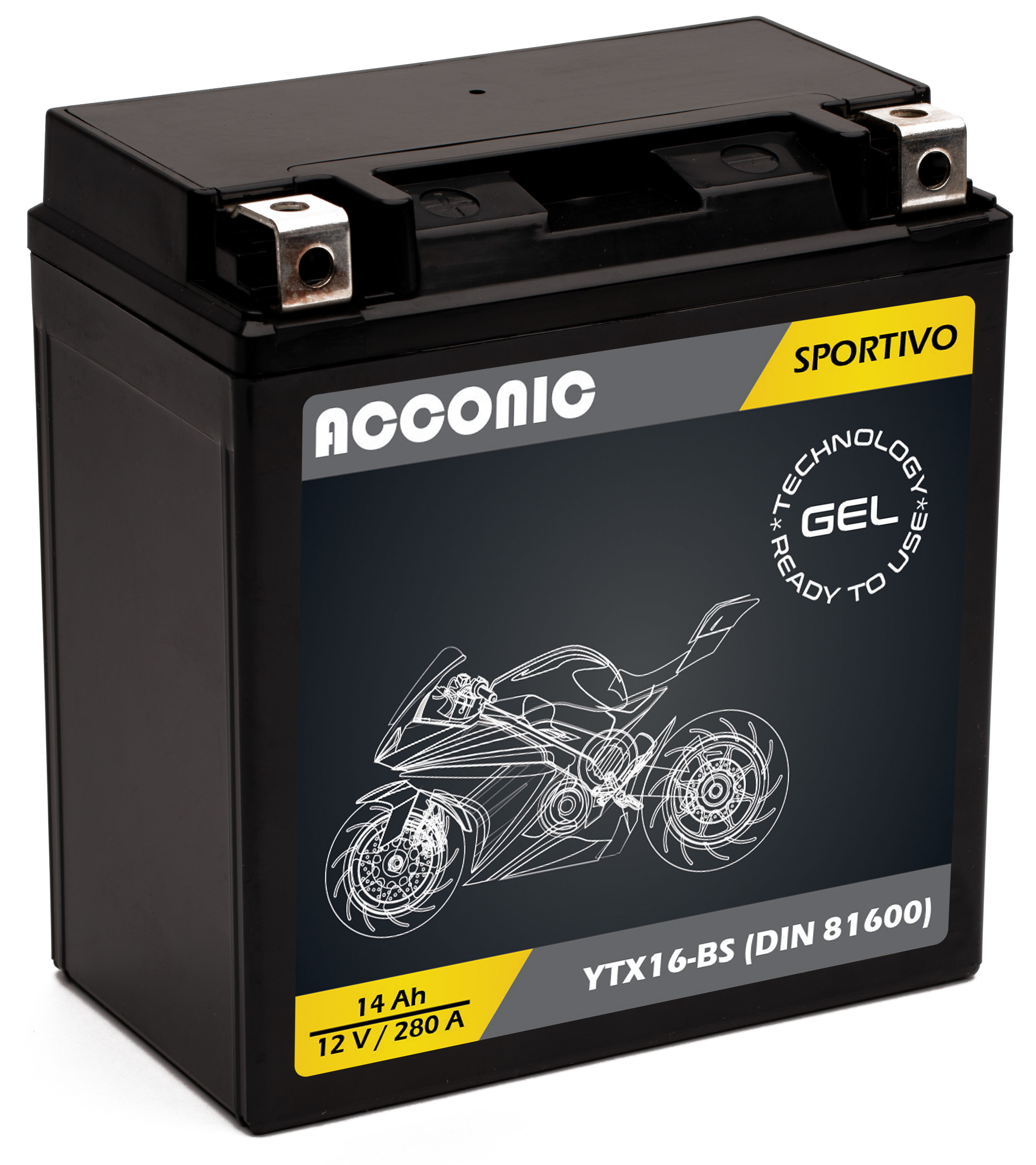 ACCONIC Sportivo GEL YTX16-BS Motorradbatterie 14Ah 12V (DIN 81600)